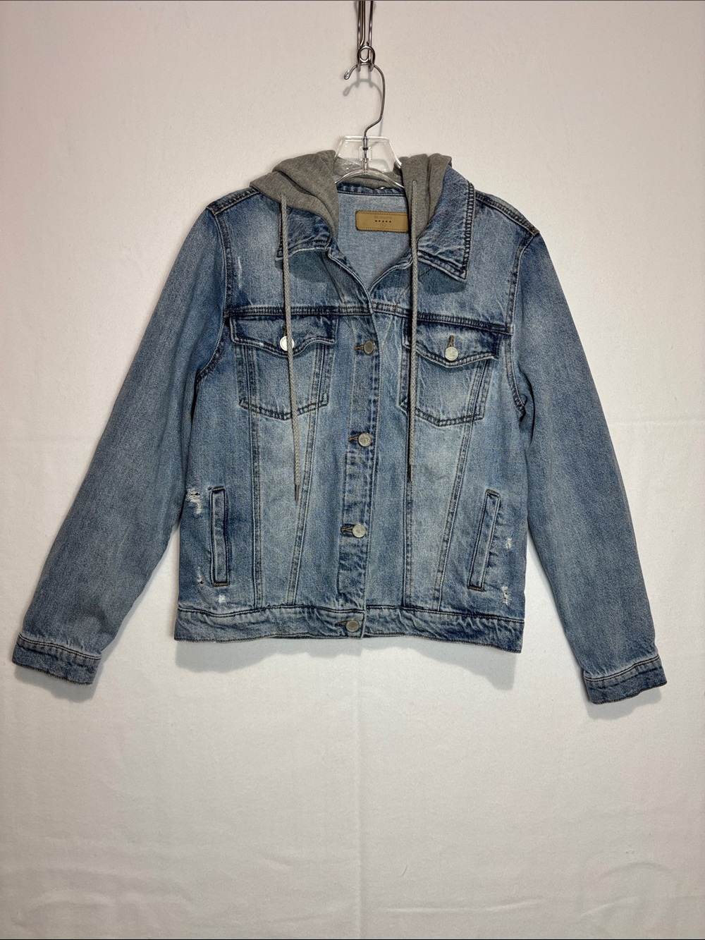 BLANKNYC Women’s Distressed Denim Trucker Hooded Jacket 46SB5193NOK Size Small